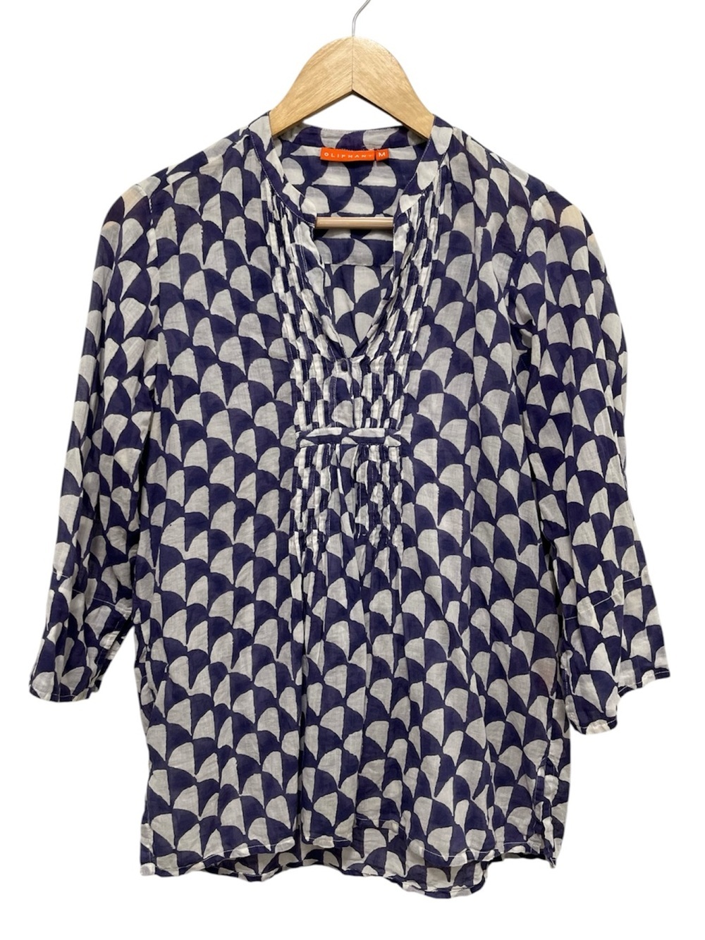 OLIPHANT INDIA Size M 100% Cotton Shirt Blouse Top Pintuck Navy White ***FLAWED